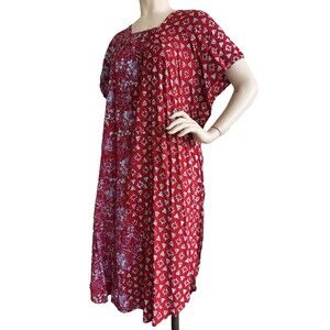 BATIK KERIS Dress Red Asian Art to Wear Lagenlook Tunic Kaftan One Size